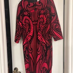 Elegant Black and Red Patterned Dress